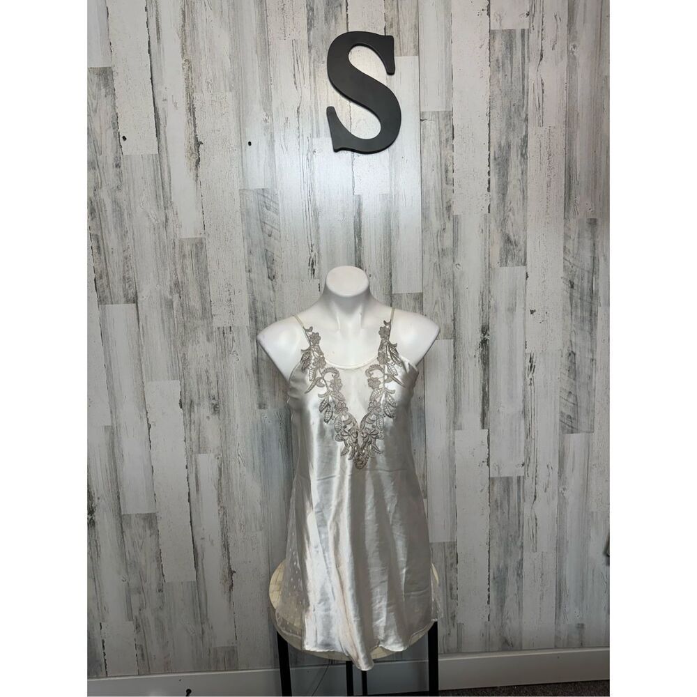 Silk-Feel Ivory Lace Trim Chemise Slip